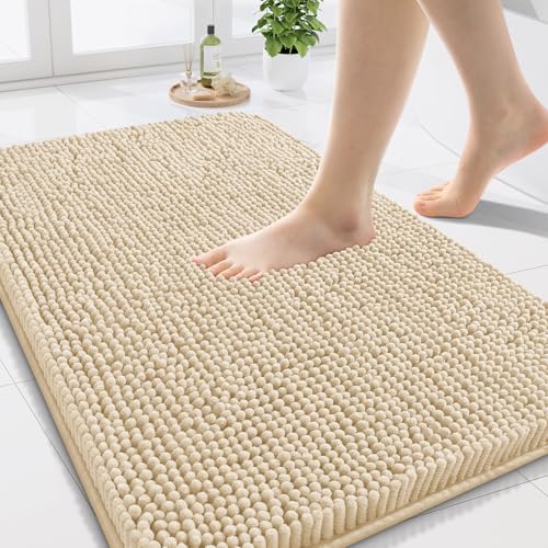 Arotive Bathroom Rugs 24x16, Soft Absorbent Shaggy Chenille Bath Rugs - color: Beige, size: 24" X 16"