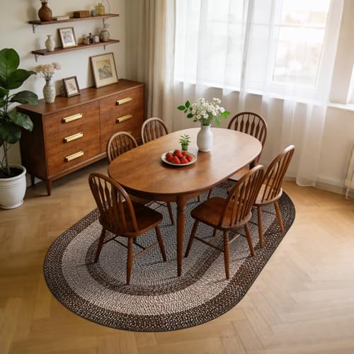 RUGSREAL 5x8 Oval Washable Rug Living Room Modern Border Bedroom Area Rugs - color: Brown, size: 5' x 8' (Oval)