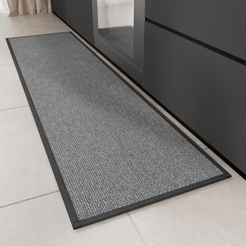 Hargiis Kitchen Rug, Rubber Non Slip Kitchen Rugs Washable, Absorbent Runner Mat for Floor, Machine Washable Standing Mats for in Front of Sink, Door, Laundry, Entryway, Hallway (Black, 71" × 17.3") - color: Black, size: 1'5" x 5'11" (Rectangular)