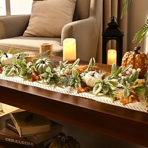 Waipfaru Fall Decor, Fall Garland for Mantle, Autumn Garland with Lights - size: 2 Pcs, 6FT