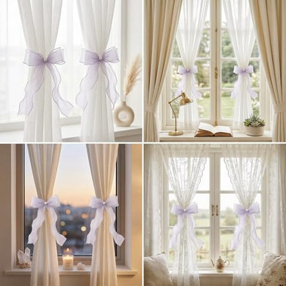 White Lace Bow Curtain Tiebacks 6-Pack, Vine Floral Curtain Holdbacks - color: Misty Gray