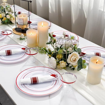 WELLIFE 700 Pieces Red Plastic Plates - Disposable Silverware and Cups, Include: 100 Dinner Plates 10.25”, 100 Dessert Plates 7.5”, 100 Red Cups 9 OZ, 100 Plastic Cutlery - color: Red, style: 700PCS（100Guests）