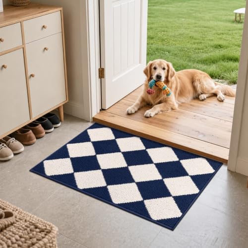 SHACOS Kitchen Rugs Set of 3 Checkered Kitchen Mats for Floo, Blue/White - color: Blue/White, size: 17"x30"+17"x47"+17"x59"