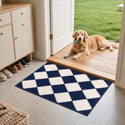 SHACOS Kitchen Rugs Set of 3 Checkered Kitchen Mats for Floo, Blue/White - color: Blue/White, size: 17"x30"+17"x47"+17"x59"