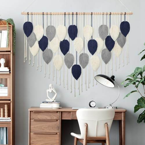 Large Macrame Wall Hanging Leaf Boho Woven Tapestry Bohemian Wall Decor - color: 51.5"W x 33.5"L