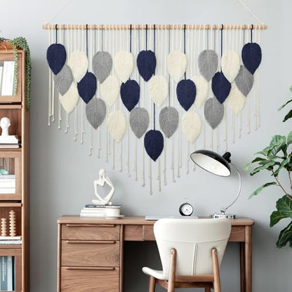 Large Macrame Wall Hanging Leaf Boho Woven Tapestry Bohemian Wall Decor - color: 51.5"W x 33.5"L