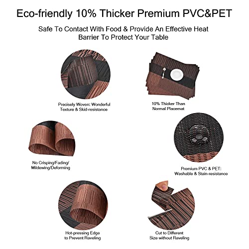 GIVERARE Placemats Set of 4, Heat-Resistant Woven Vinyl Placemat, Non-Slip Washable PVC Table Mat, Easy to Clean Premium Plastic Mats for Dining, Kitchen Table (Black+Brown) - color: Black+brown