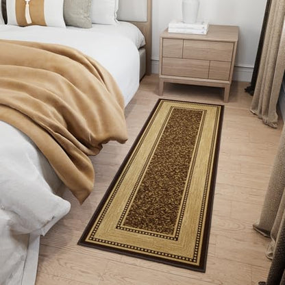 Ottomanson 2x5 Kitchen Rug Runner – Non-Slip Entryway Rug - color: Border Dark Brown, size: 1'8" x 4'5" (Runner)