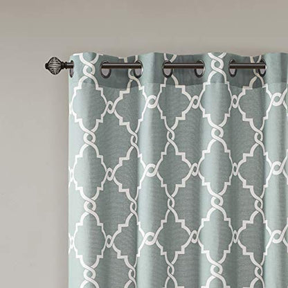 Madison Park Fretwork Print Window Curtain 1 Panel, 50x63 Seafoam/White - color: Seafoam/White, size: 50"W x 63"L (Pack of 1)