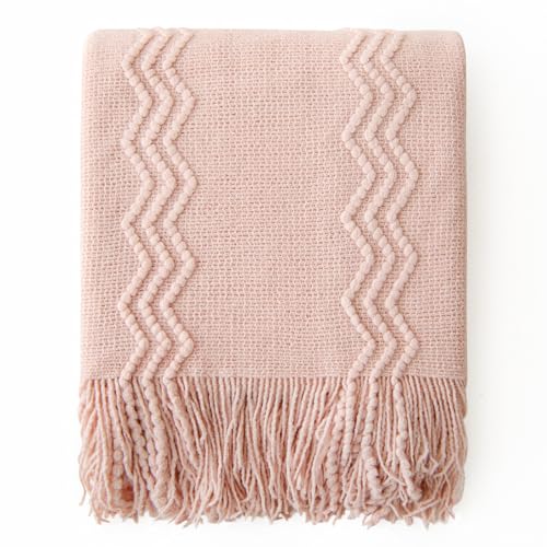 MIULEE Light Pink Knitted Boho Throw Blanket for Couch 50"x60" - color: Pink, size: 50" x 60"