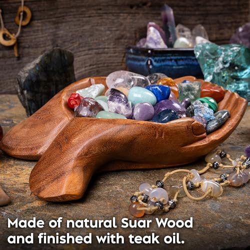 Wooden Hands Bowl, Crystal Display, Rock Display, Natural, Large - color: Natural, size: L