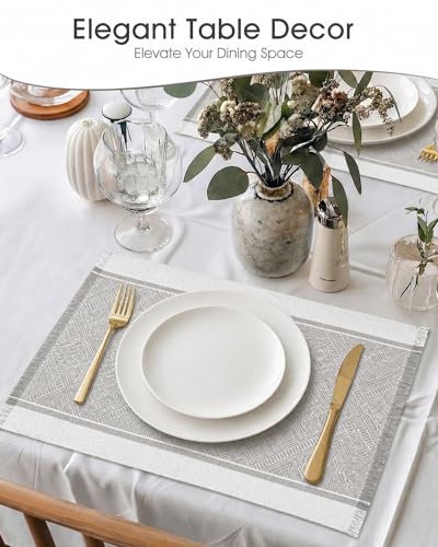 Placemats Set of 6, 13.8 x 17.7 Inch, Polyester, Jacquard Woven - color: Polyester-13.8 X 17.7inch-light Gray