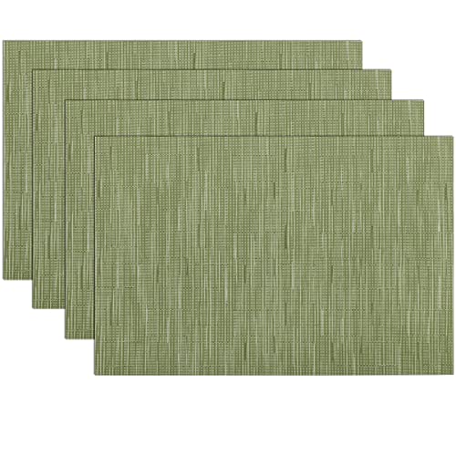 SHACOS Placemats Set of 4 Woven Vinyl Place Mats for Dining Table Wipe Clean Non Slip Table Mats (4, Olive Green) - color: Olive Green, size: Set of 4