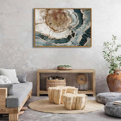 BingruiArt Faux Wood Tree Ring 06 Canvas Wall Art 24x36 Framed - color: Tree Ring - 06, size: 36"L x 24"W
