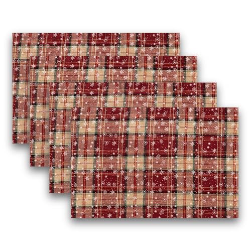 AQOTHES Christmas Plaid Placemats Set of 4 Snowflake 12x18 Inch Table Decor - color: Red Plaid Snowflake