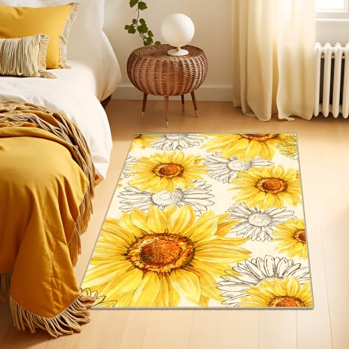 AooHHooA 3x5 Sunflower Rug, Washable Floral Entry Rug, Yellow - color: Sunflower-1, size: 3' x 5' (Rectangular)