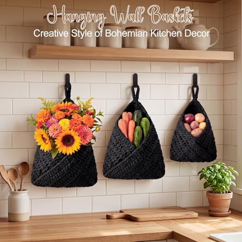 Honeydak 3 Hanging Baskets, Black, Envelope Basket - color: Black, style: Envelope Basket
