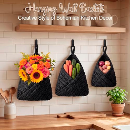 Honeydak 3 Hanging Baskets, Black, Envelope Basket - color: Black, style: Envelope Basket