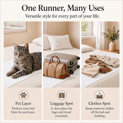 Solid Bed Runner Set,2 Pillow Covers,White,70.9x19.7in - color: White, size: Twin/Twin XL