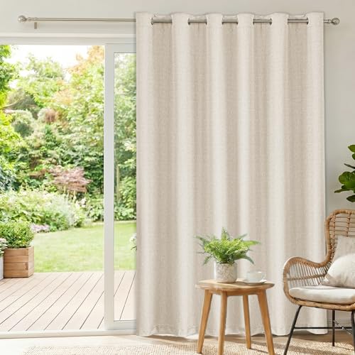 Faux Linen Blackout Sliding Door Curtains, 100" W x 84" L (1 Panel) - color: Beige, size: 100"W x 84"L (Pack of 1)