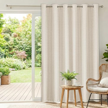 Faux Linen Blackout Sliding Door Curtains, 100"W x 108"L (1 Panel) - color: Beige, size: 100"W x 108"L (Pack of 1)