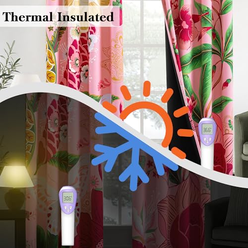 Tyrot Pink Coquette Floral Grommet Blackout Curtains, 52W x 63L, 2 Panels - color: Boho Rose, size: 52"W x 63"L (Pack of 2)