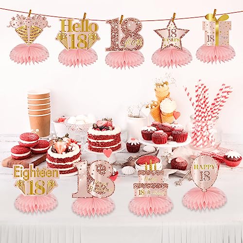 Turypaty Happy 18th Birthday Honeycomb Table Centerpieces Decorations Girls - style: Pink Rose Gold 18th