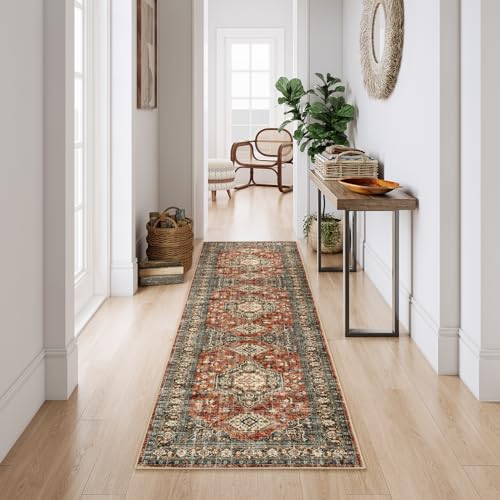 Lahome Oriental Hallway Runner Rug Non Slip, 2.5x8 Kitchen Washable Runner - color: Brick Red, size: 2.5' x 8' (Runner)