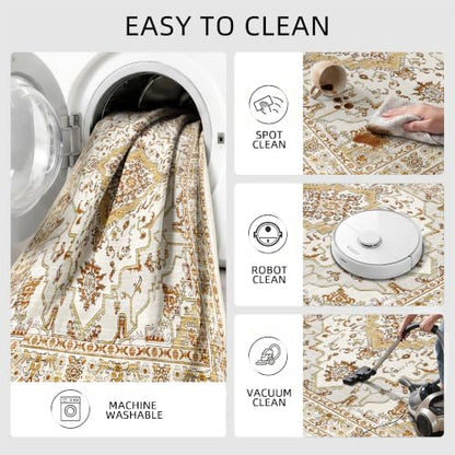 Arenarug 3x5 Washable Area Rug for Bedroom, Khaki Rusty Yellow - color: Khaki Rusty Yellow, size: 3' x 5' (Rectangular)