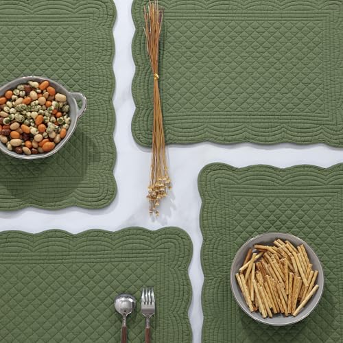HOMBYS Quilted Placemats Set of 6 Washable-13x18 inches Rectangular Placemats for Kitchen Table-100% Cotton Fabric Rectangular Table Mats, (Emerald Green) - color: Emerald Green