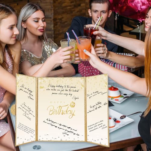 Crenics Gold Happy Birthday Guest Signature Book Alternative 18" x 12" - color: Gold and White