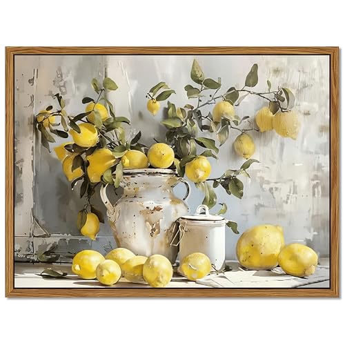 Framed Lemon Kitchen Wall Decor for Dining Room - Vintage Mustard French's Yellow Lemon Kitchen Wall Art, Rustic Oil Paintings Posters Prints for Bathroom Living Room Bedroom 8x10 inch - color: Lemon, size: 10"L x 8"W