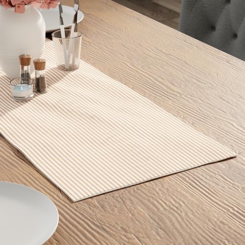 Encasa XO Table Runner, Woven Cotton Dining Linens 13"x36" Beige - color: Ticking Beige, size: 13x36 in