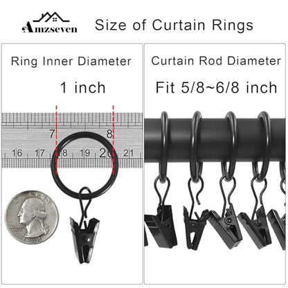 132 Pack Metal Curtain Rings with Clips, Drapery Clips with Rings, Drapes Rings 1 inch Inner Diameter, Fits Diameter 5/8 inch Curtain Rods, Black - color: Black, size: 1" I D 132 Pack