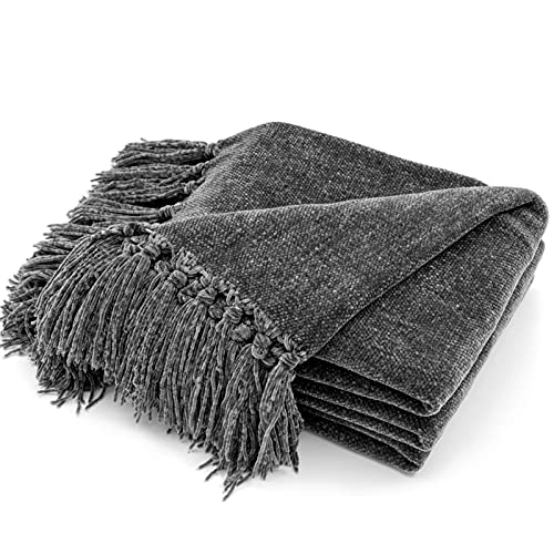 RECYCO Chenille Throw Blanket for Couch, 60" x 80", Dark Gray - color: Dark Gray, size: 60'' X 80''