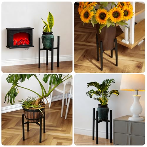 Adjustable Plant Stand Indoor, 2 Heights Black with Round Plate - color: black-a