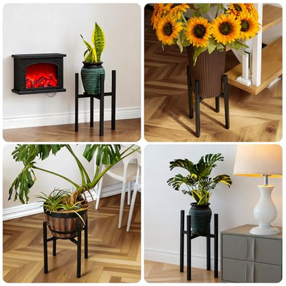 Adjustable Plant Stand Indoor, 2 Heights Black with Round Plate - color: black-a
