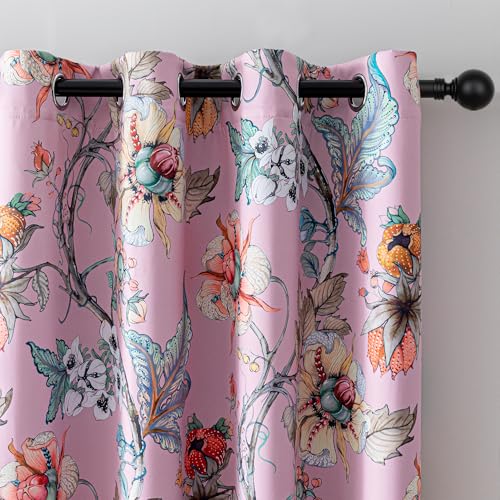 MYSKY HOME Floral Blackout Curtains 63 Inch Long Bedroom Black Out Thermal Insulated Privacy Protect Curtain Flower Patterned Fancy Cottage Core Grommet Drapes for Girls Room Nursery, Pack-2, Pink - color: Pink, size: 52"W x 63"L (Pack of 2)