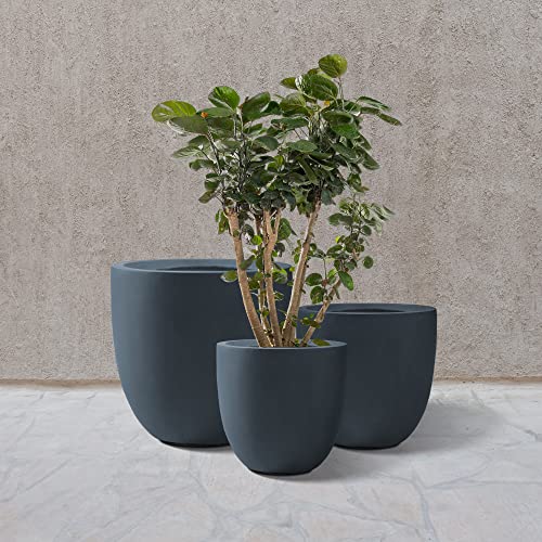 Kante Set of 3 Charcoal Concrete Curved Planters 20" 16.5" 13.3" Dia - color: Charcoal, size: 20.1"d + 16.5"d + 13.4"d