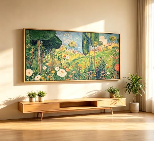 Large Wood Framed Horizontal Botanical Wall Art,Green Spring Garden Canvas Print,Vintage plant Floral Landscape Picture Poster,Natural scenery Painting Artwork for Bedroom Living Room Office - color: plant, size: 32"L x 16"W