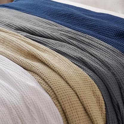PHF 100% Cotton Waffle Blanket Lightweight Breathable, Twin, Simply Taupe - color: Khaki/Simply Taupe, size: Twin(66" x 90")
