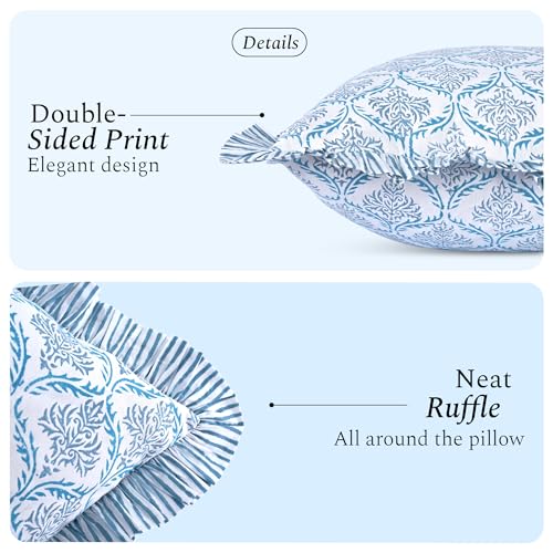 CPC Indigo Regal Block Print Ruffle Pillow Cover 18x18 Inch, Pack of 2 - color: Indigo Regal, size: 18" x 18" (Pack of 2)
