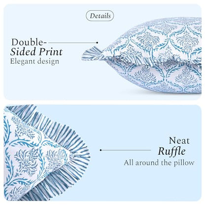 CPC Indigo Regal Block Print Ruffle Pillow Cover 18x18 Inch, Pack of 2 - color: Indigo Regal, size: 18" x 18" (Pack of 2)
