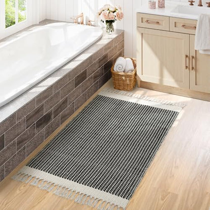 Lahome Boho Bathroom Rugs, 3x5 Washable Area Rug for Kitchen Bedroom Entry - color: Black, size: 3' x 5' (Rectangular)