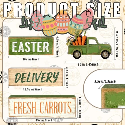 Easter Decorations - Easter Truck Tiered Tray Decor Set - Wooden Farm Fresh Carrots Tabletop Decoration - Rustic Farmhouse Spring Home Decor Indoor for Tiered Tray Shelf Mantel Coffee Table Gift - Spring Home Decor for Living Room, Kitchen Counter - style