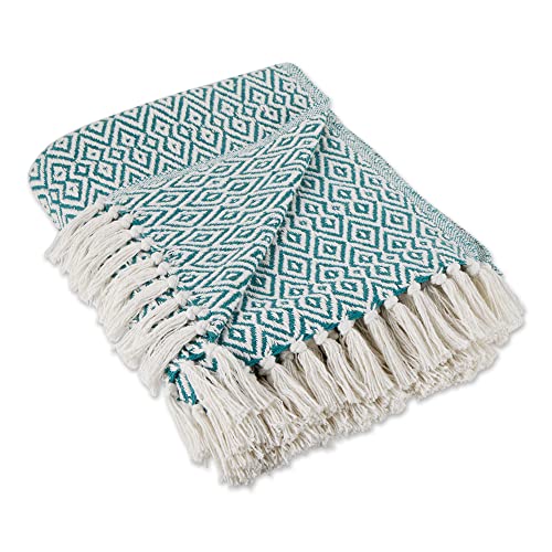 DII Rustic Farmhouse Double Diamond Woven Throw, 50x60, Teal - color: Teal, size: 50x60"