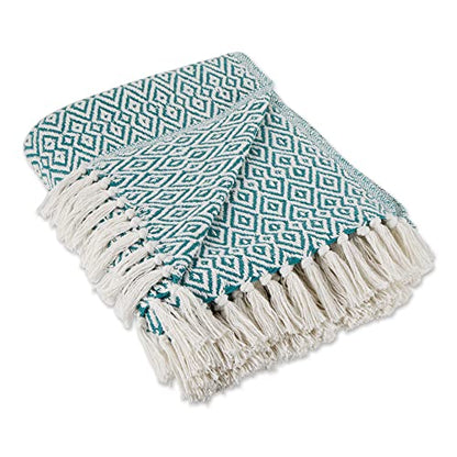 DII Rustic Farmhouse Double Diamond Woven Throw, 50x60, Teal - color: Teal, size: 50x60"