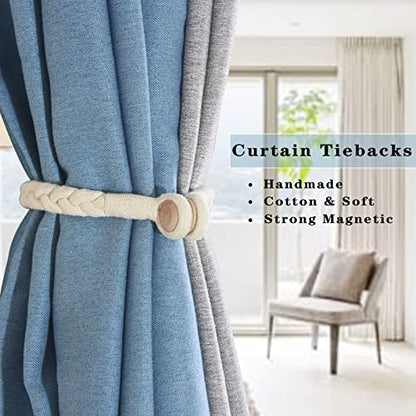 Magnetic Soft Curtain Tiebacks Rope Cotton Window Curtain Holdbacks Porlau - color: Beige, size: 2 Pack