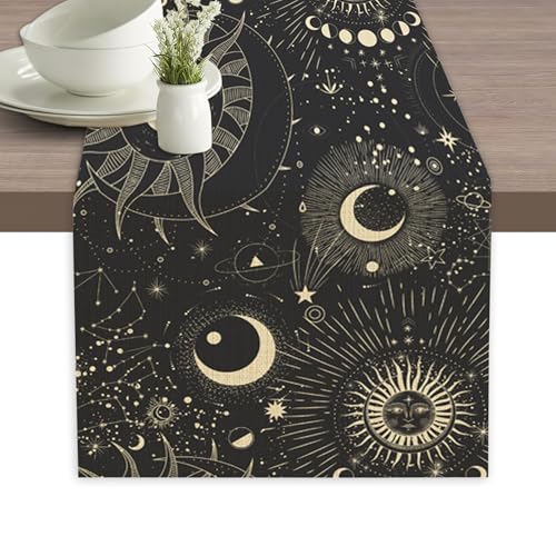 Moon Phases Lunar Change Table Runner Dresser Scarves Seasonal Linen Tablerunner for Indoor Outdoor Kitchen Home Party Holiday Dining Table Decor 13 X 70 Inch - color: Moon Phases Lunar Change