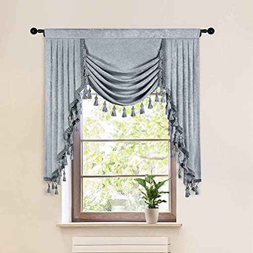 ELKCA Thick Chenille Window Curtains Valance for Living Room Silver Grey Waterfall Valance for Bedroom,Rod Pocket(W39inch, 1 Piece) - color: Valance,silver Grey, size: 39"W x 43"L (Pack of 1)